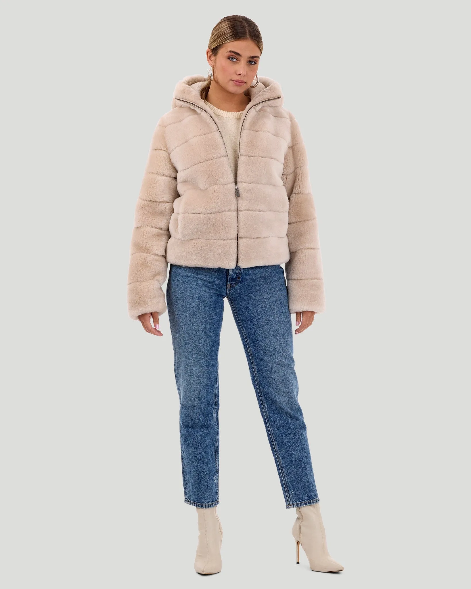 Select Shearling Lamb Zip Jacket with Hood