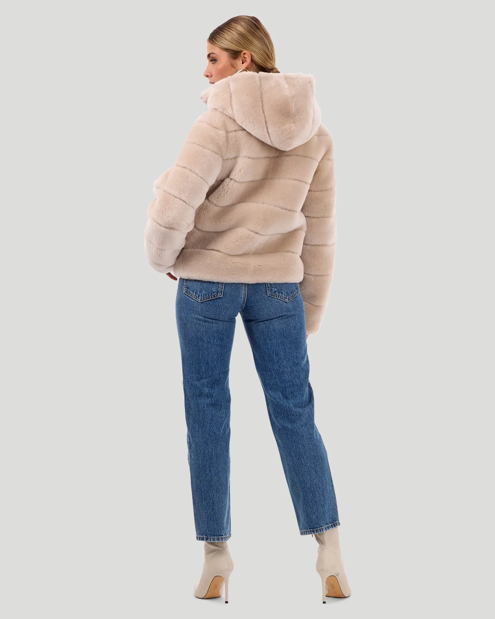 Select Shearling Lamb Zip Jacket with Hood