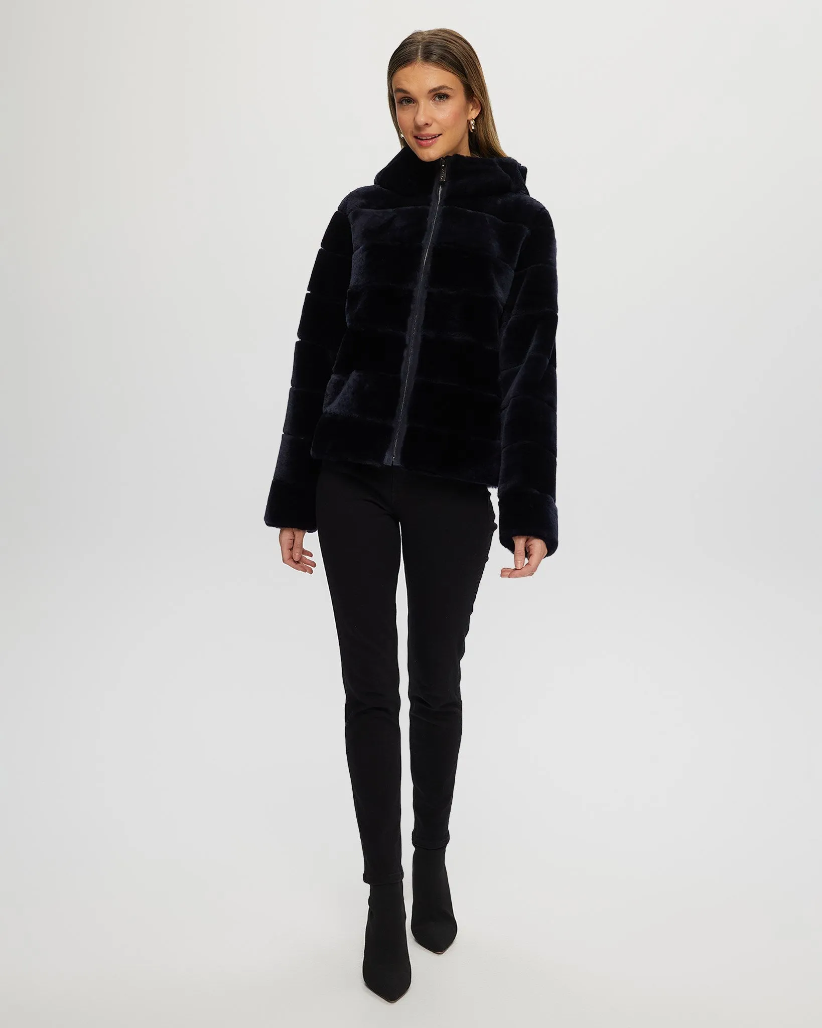 Select Shearling Lamb Zip Jacket with Hood