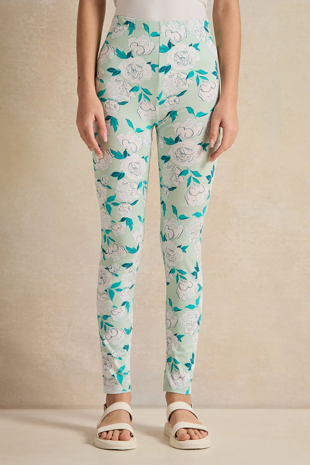 Senior Girls Mint Floral Printed Leggings