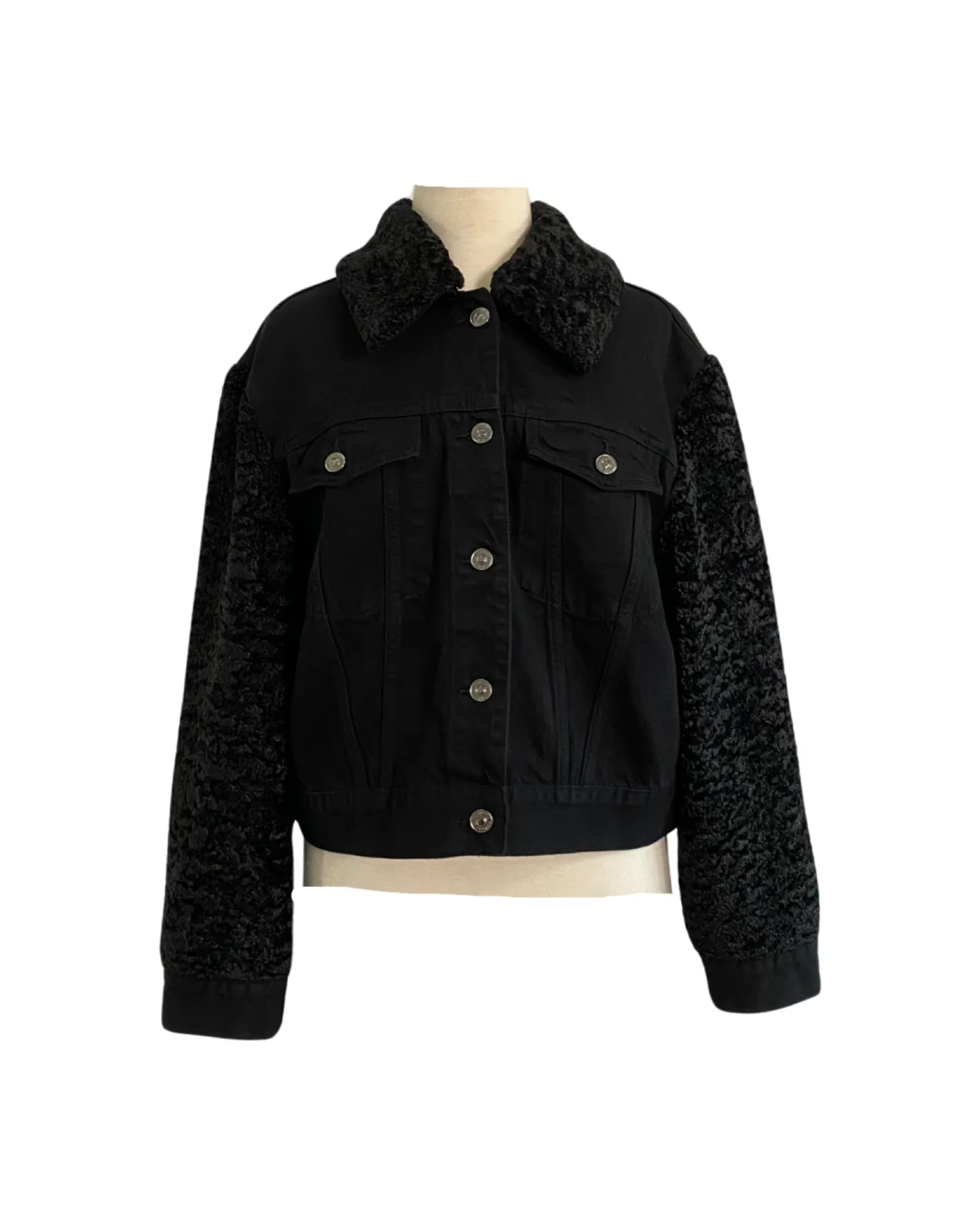 Shearling Denim Jacket- Black