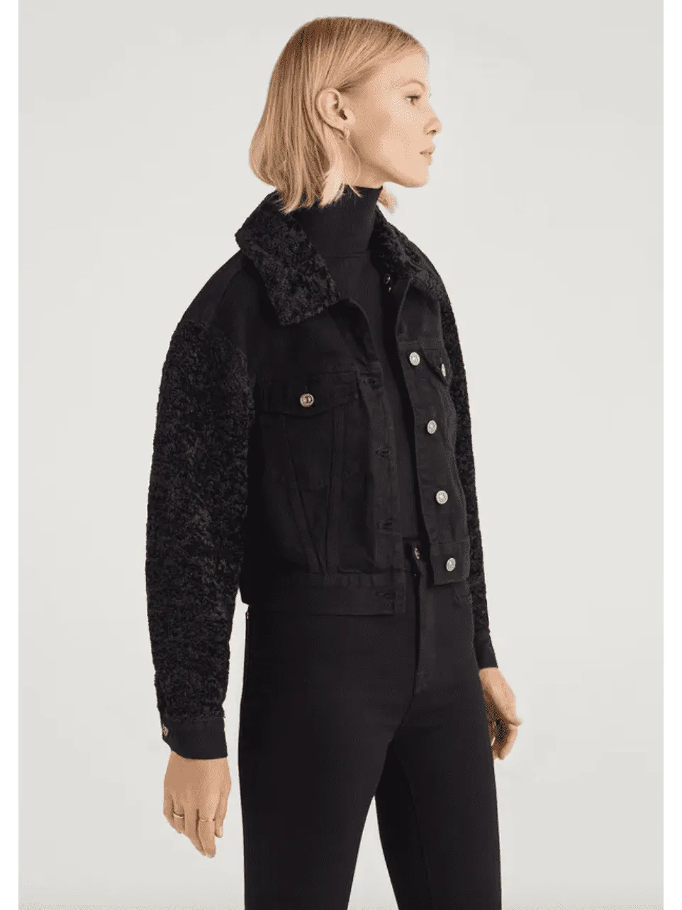 Shearling Denim Jacket- Black