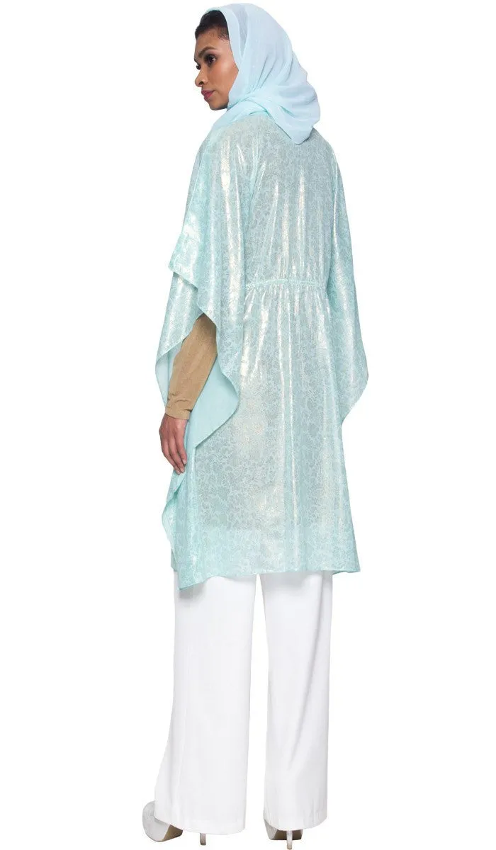 Shimmer Chiffon Floral Print Poncho - Aqua - FINAL SALE