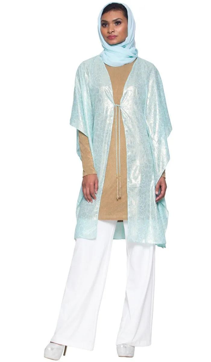 Shimmer Chiffon Floral Print Poncho - Aqua - FINAL SALE