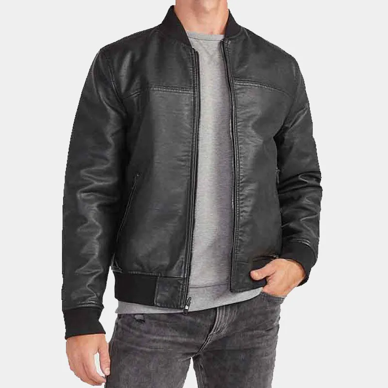 Shop Best Premium Fashion Men's Black Leather Reversible Bomber Jacket