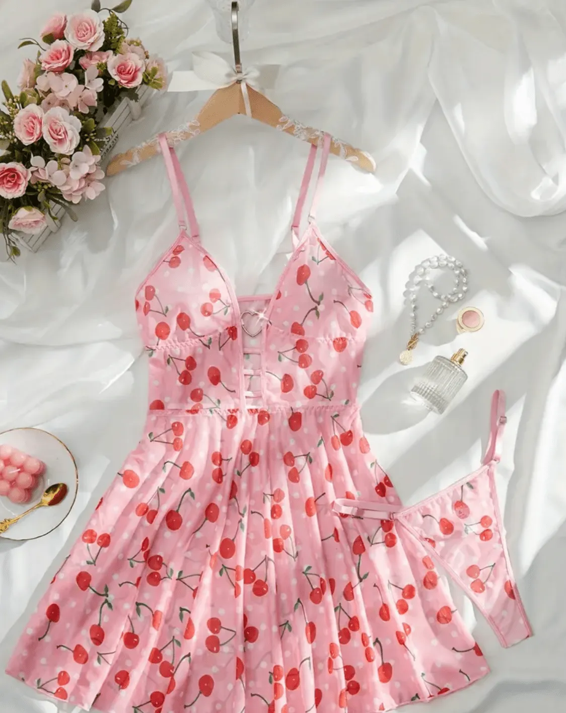 Soft Pink Lingerie Cherry Slip Dress