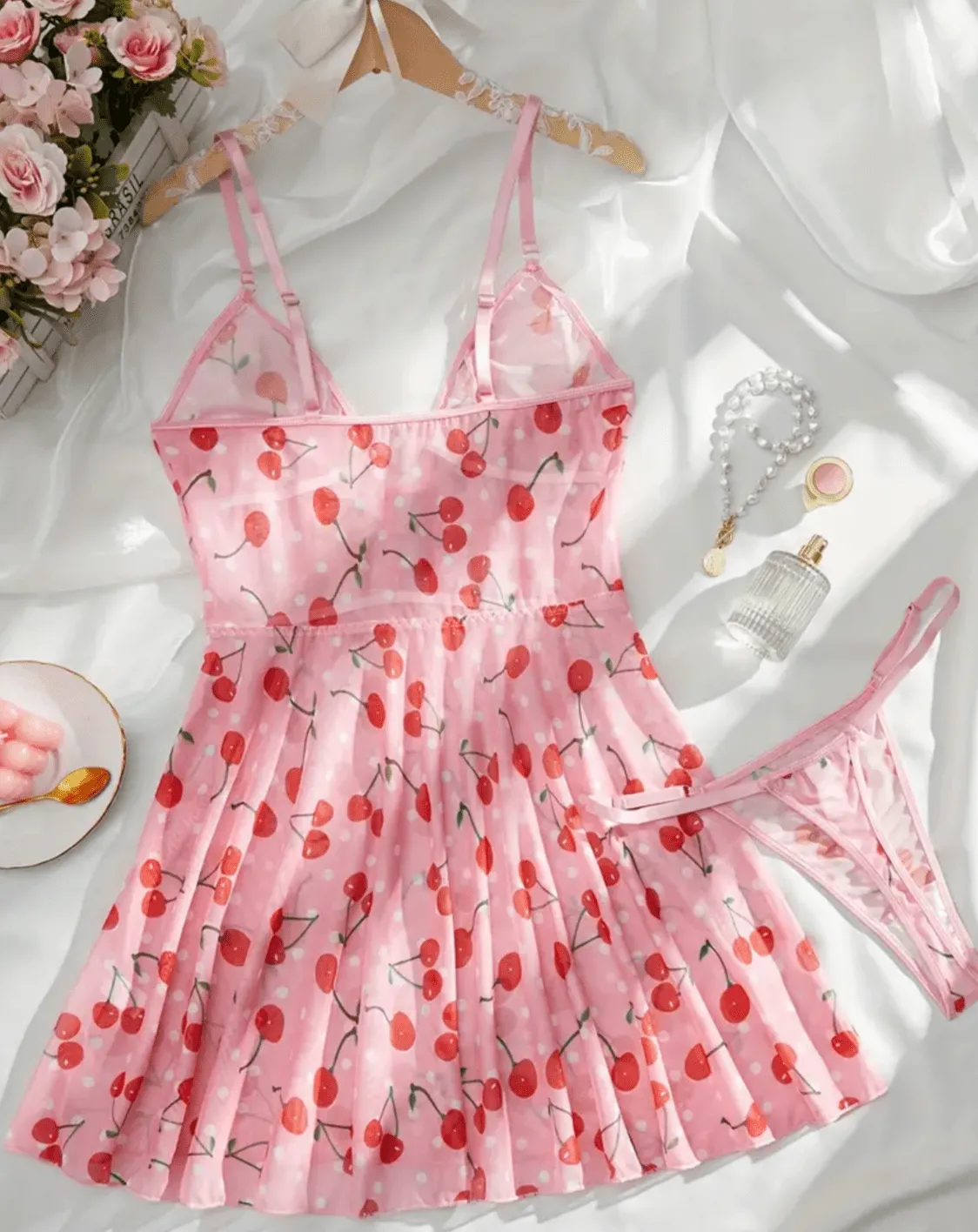 Soft Pink Lingerie Cherry Slip Dress