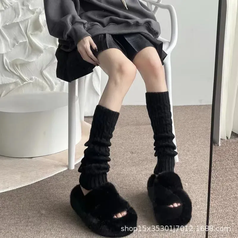 Sohiwoo Autumn and Winter Knitted Leg Warmers Bowknot Thick Keep Warm New White Leg Warmers Woman