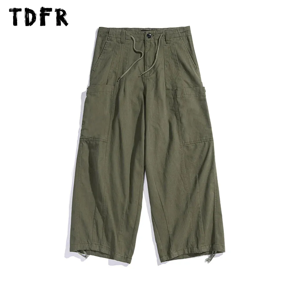 Solid Color Safari Style Cargo Pants with Multi-Pockets and Drawstring