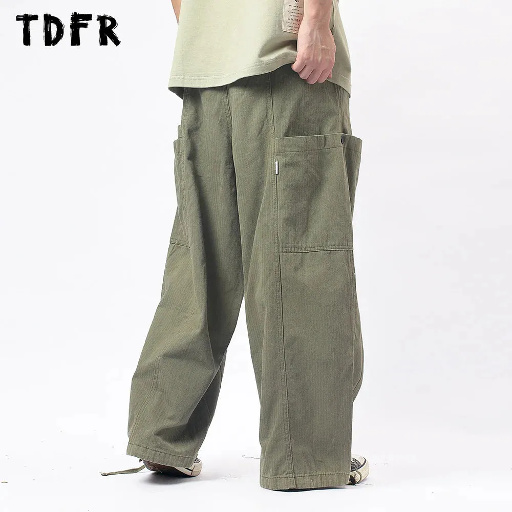 Solid Color Safari Style Cargo Pants with Multi-Pockets and Drawstring