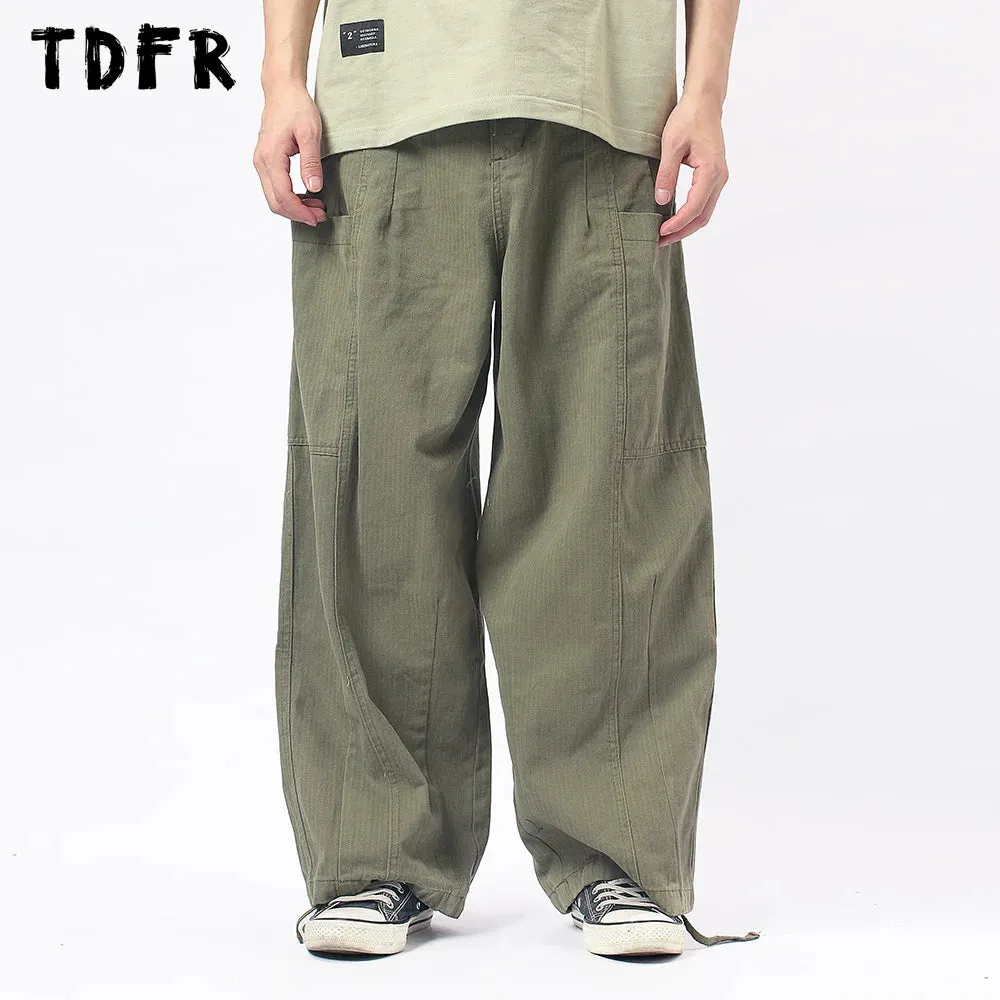 Solid Color Safari Style Cargo Pants with Multi-Pockets and Drawstring