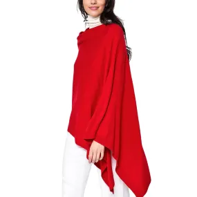 Solid Knit Ponch Shawl - Red