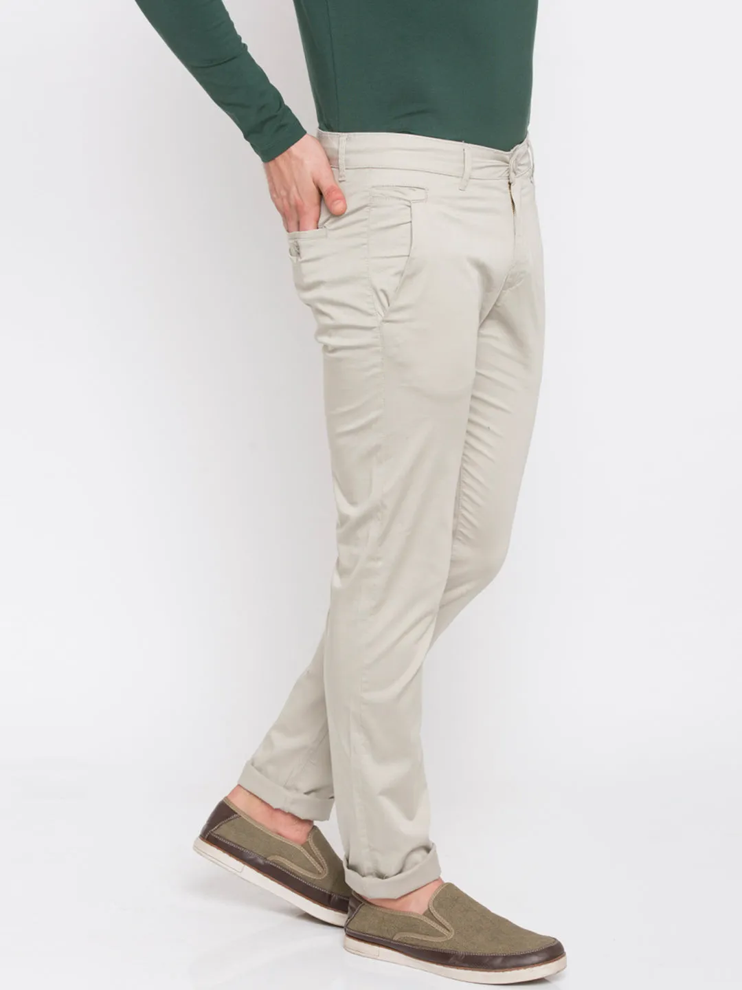 Spykar Men Beige Solid Slim Fit Chinos