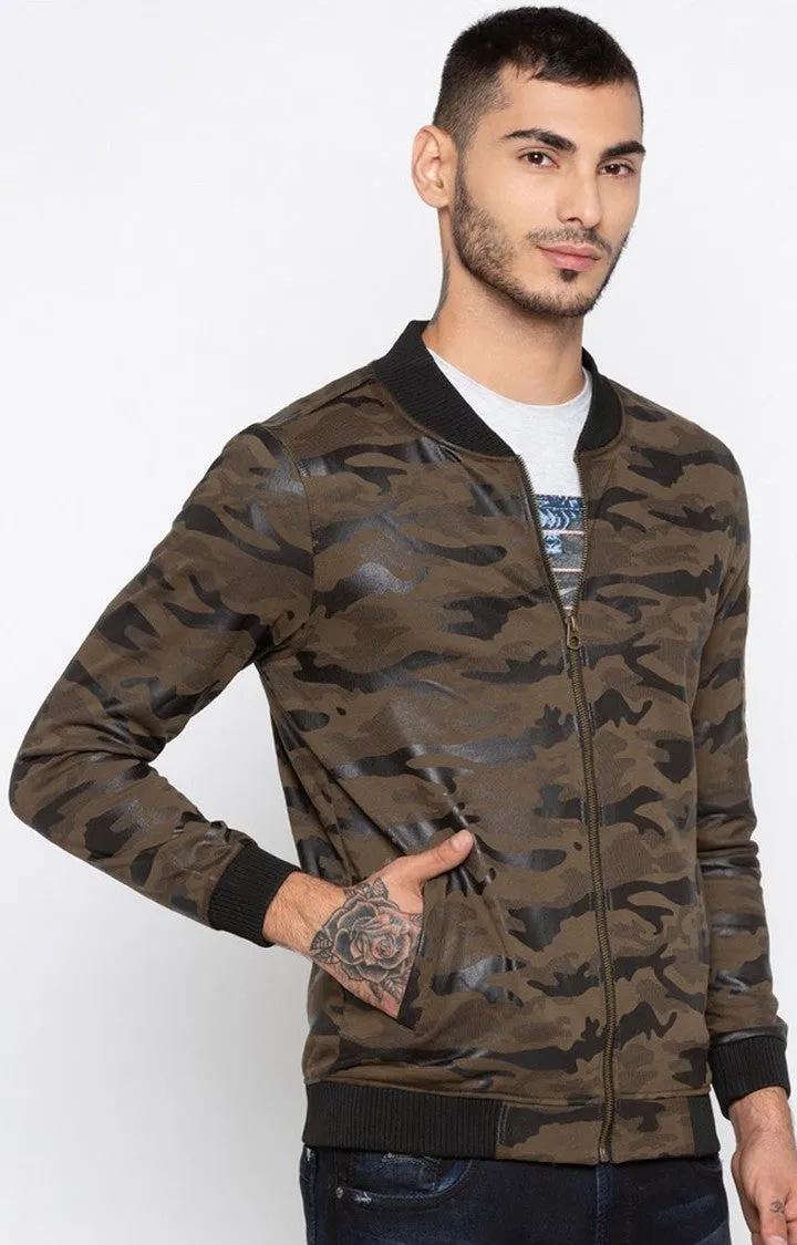 Spykar Men Brown Camouflage Slim Fit Bomber Jacket