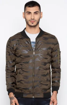 Spykar Men Brown Camouflage Slim Fit Bomber Jacket