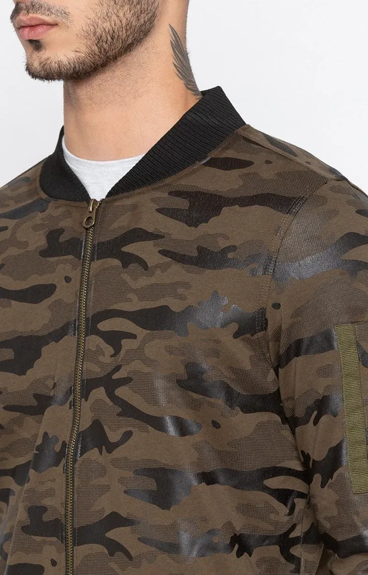 Spykar Men Brown Camouflage Slim Fit Bomber Jacket