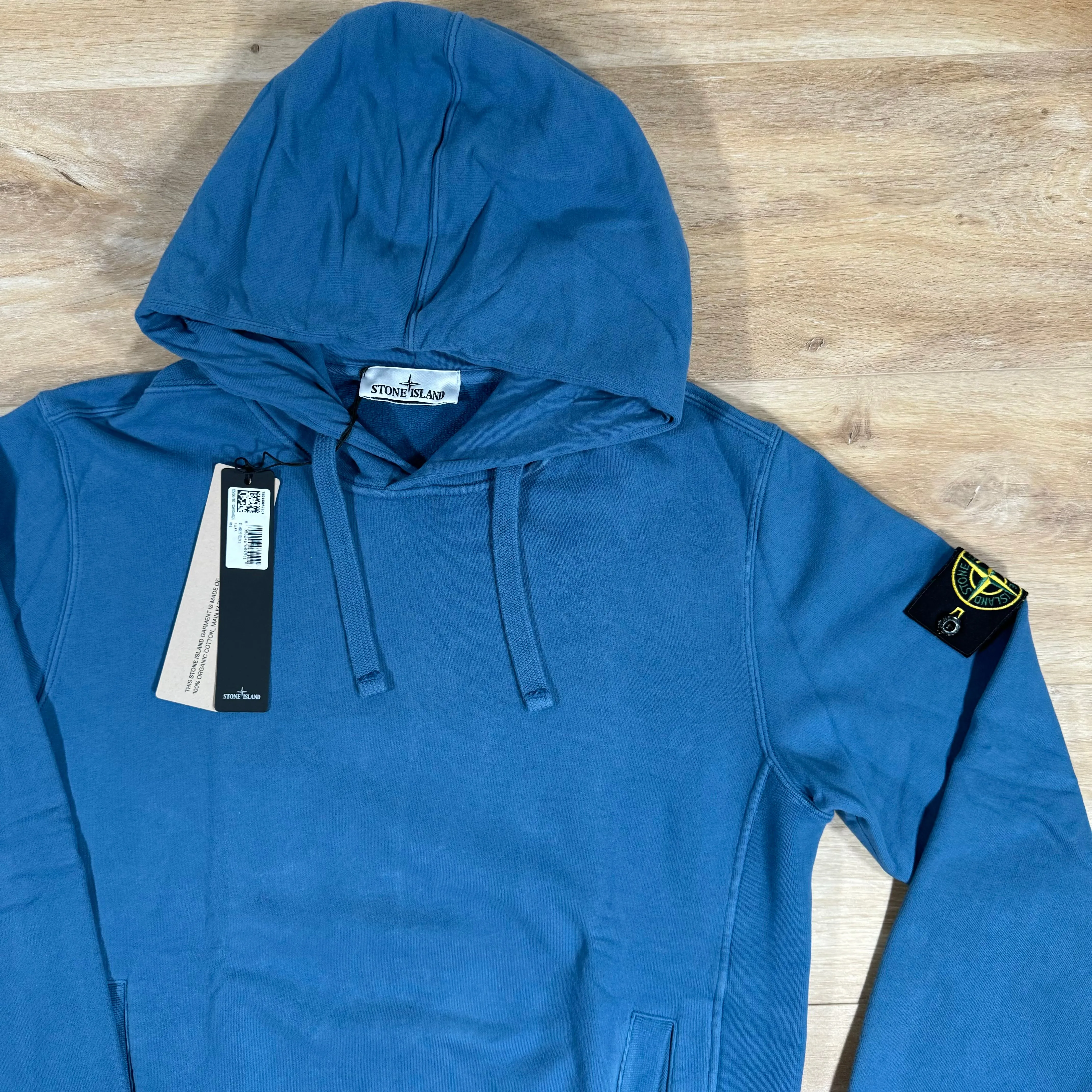 Stone Island Brushed Cotton Pullover Hoodie in Avio Blue