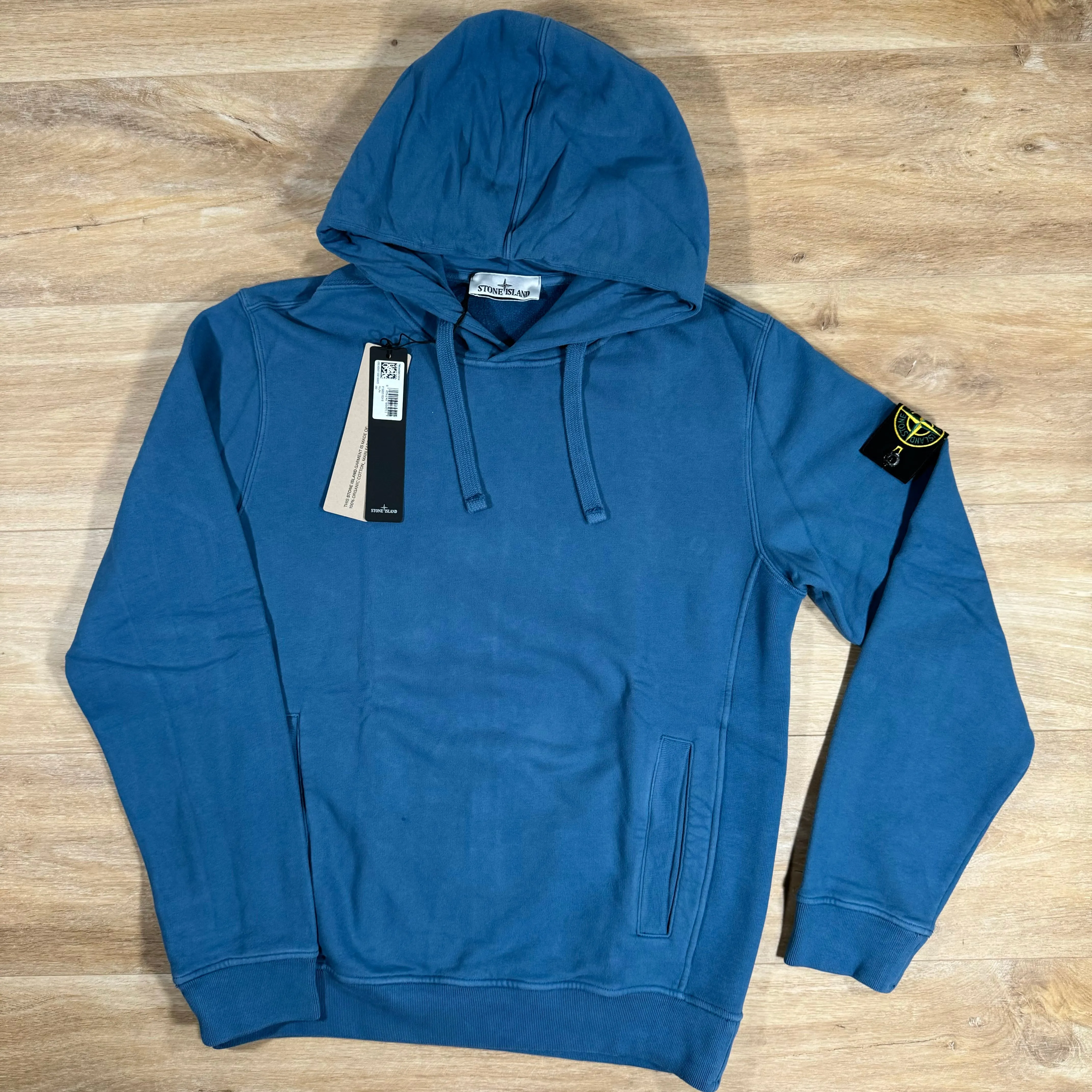 Stone Island Brushed Cotton Pullover Hoodie in Avio Blue