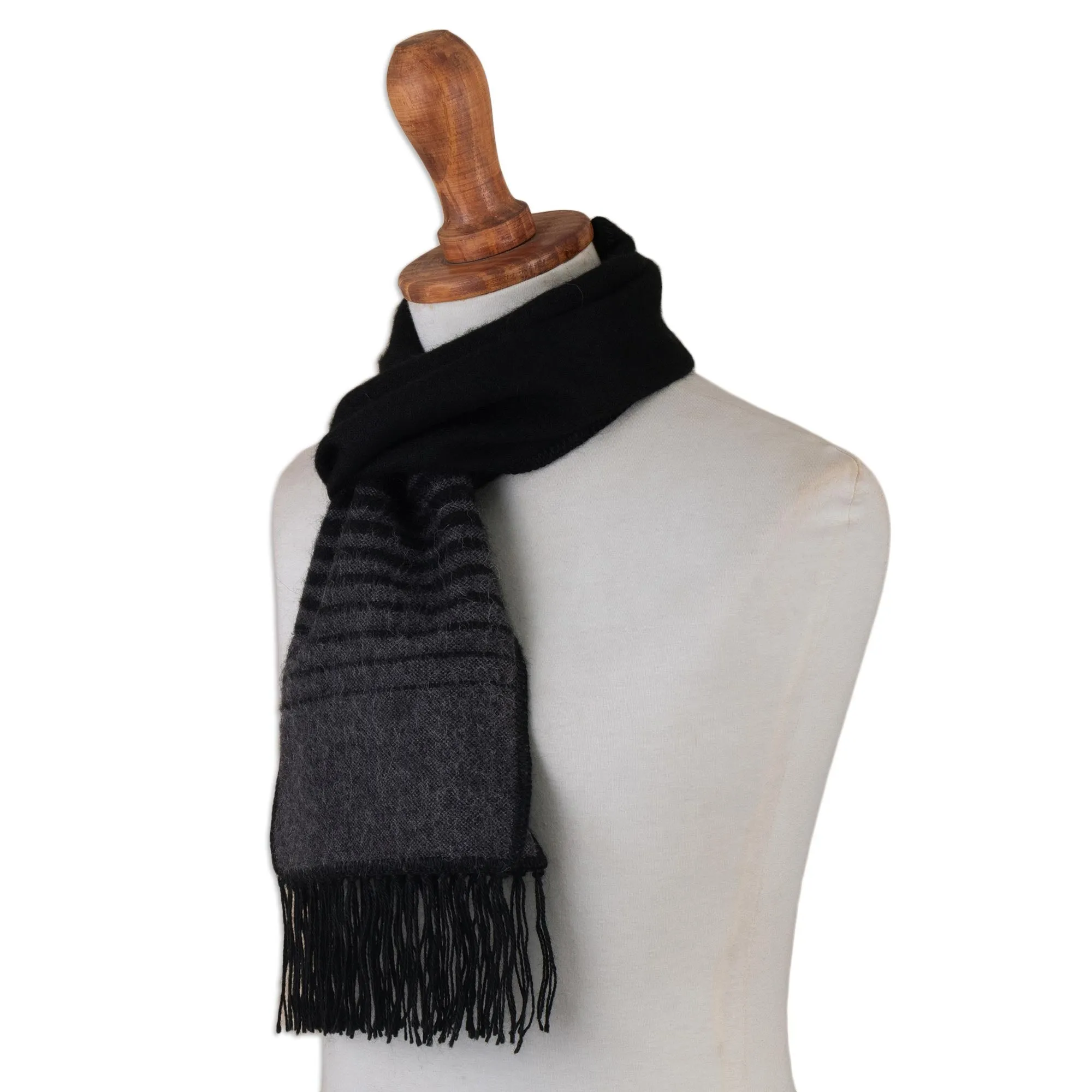 Striped Grey and Black Unisex Scarf - Sleek Stripes | NOVICA