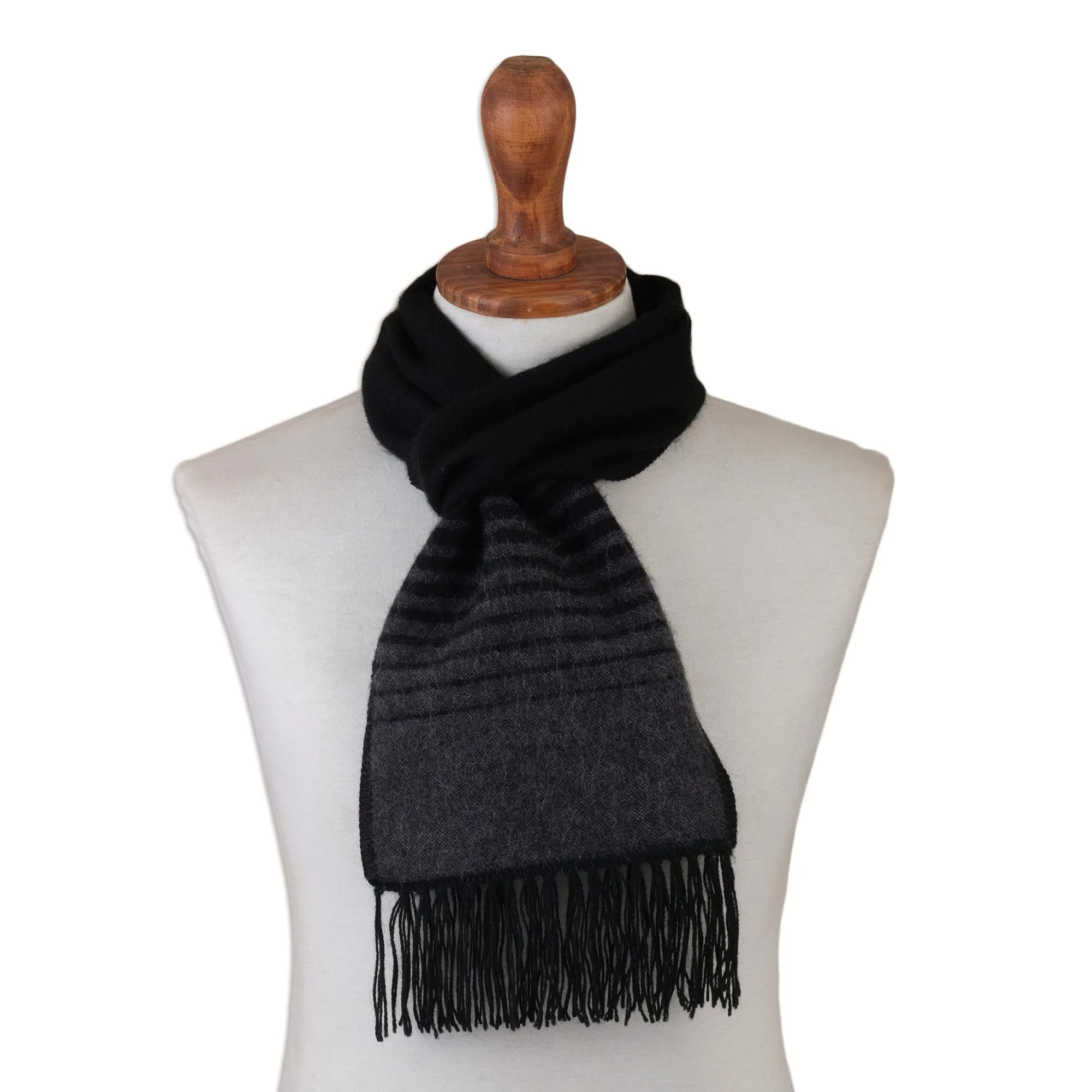 Striped Grey and Black Unisex Scarf - Sleek Stripes | NOVICA