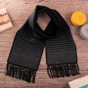 Striped Grey and Black Unisex Scarf - Sleek Stripes | NOVICA