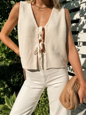 Talia Knit Tie Vest in Beige