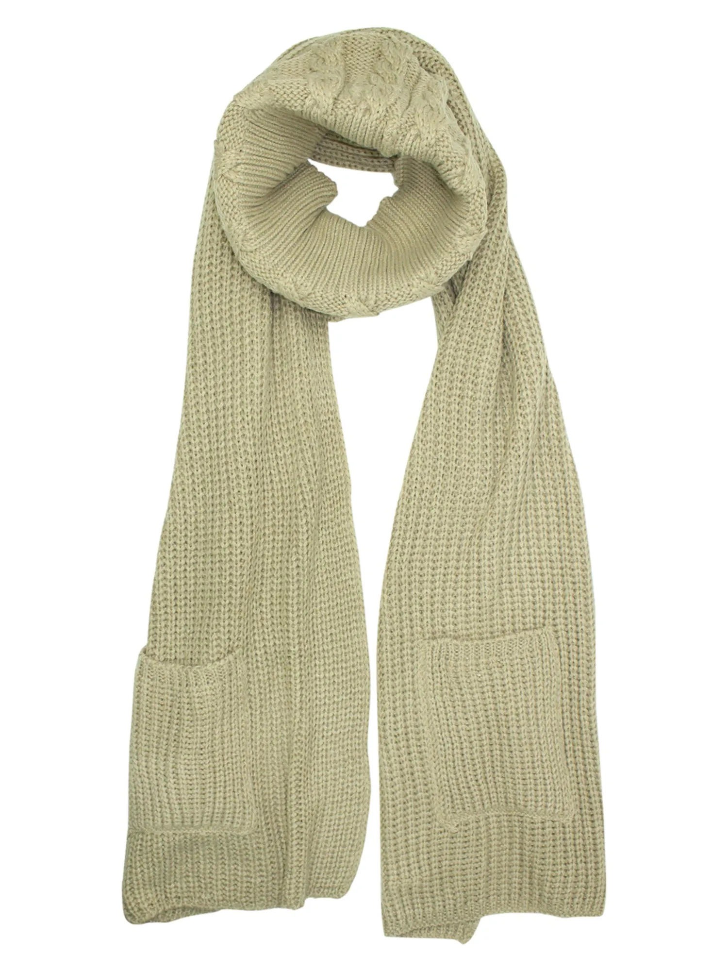 Taupe Knit Cowl Neck Wrap Scarf With Pockets