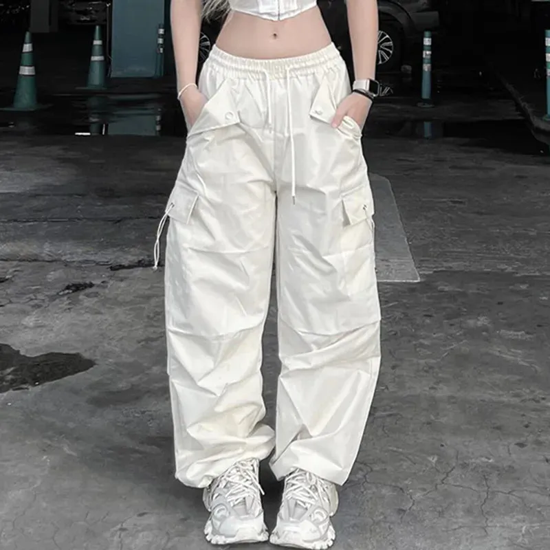 Territory  Big Pockets Cargo Wide Leg Pants Casual Low-Waisted Cargo Pants Women 2024 Autumn Spring Fashion Streetwear Lady