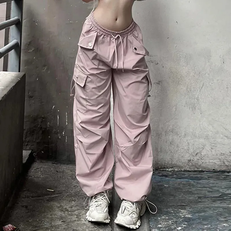 Territory  Big Pockets Cargo Wide Leg Pants Casual Low-Waisted Cargo Pants Women 2024 Autumn Spring Fashion Streetwear Lady