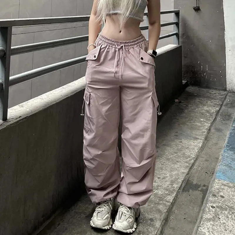 Territory  Big Pockets Cargo Wide Leg Pants Casual Low-Waisted Cargo Pants Women 2024 Autumn Spring Fashion Streetwear Lady