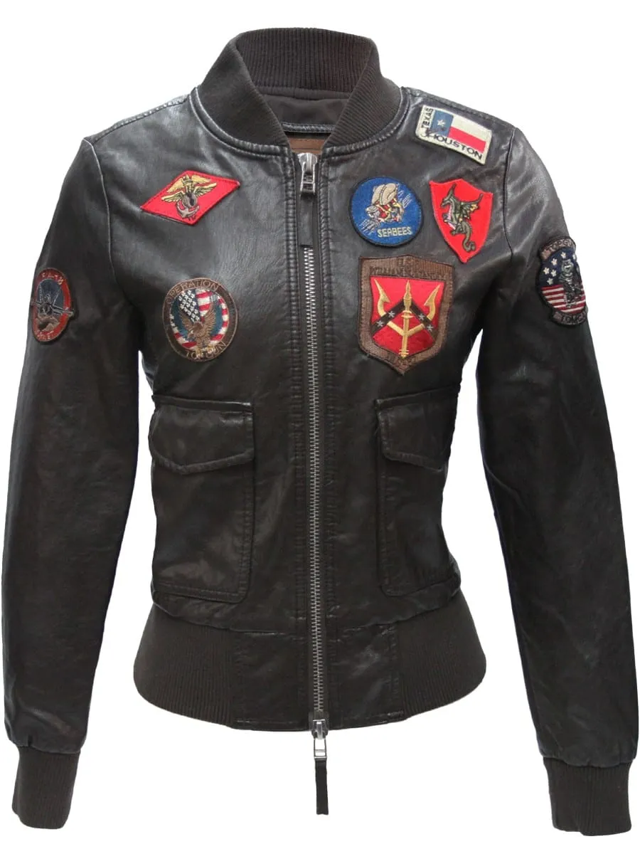 TOP GUN® WOMEN'S VEGAN LEATHER BOMBER JACKET