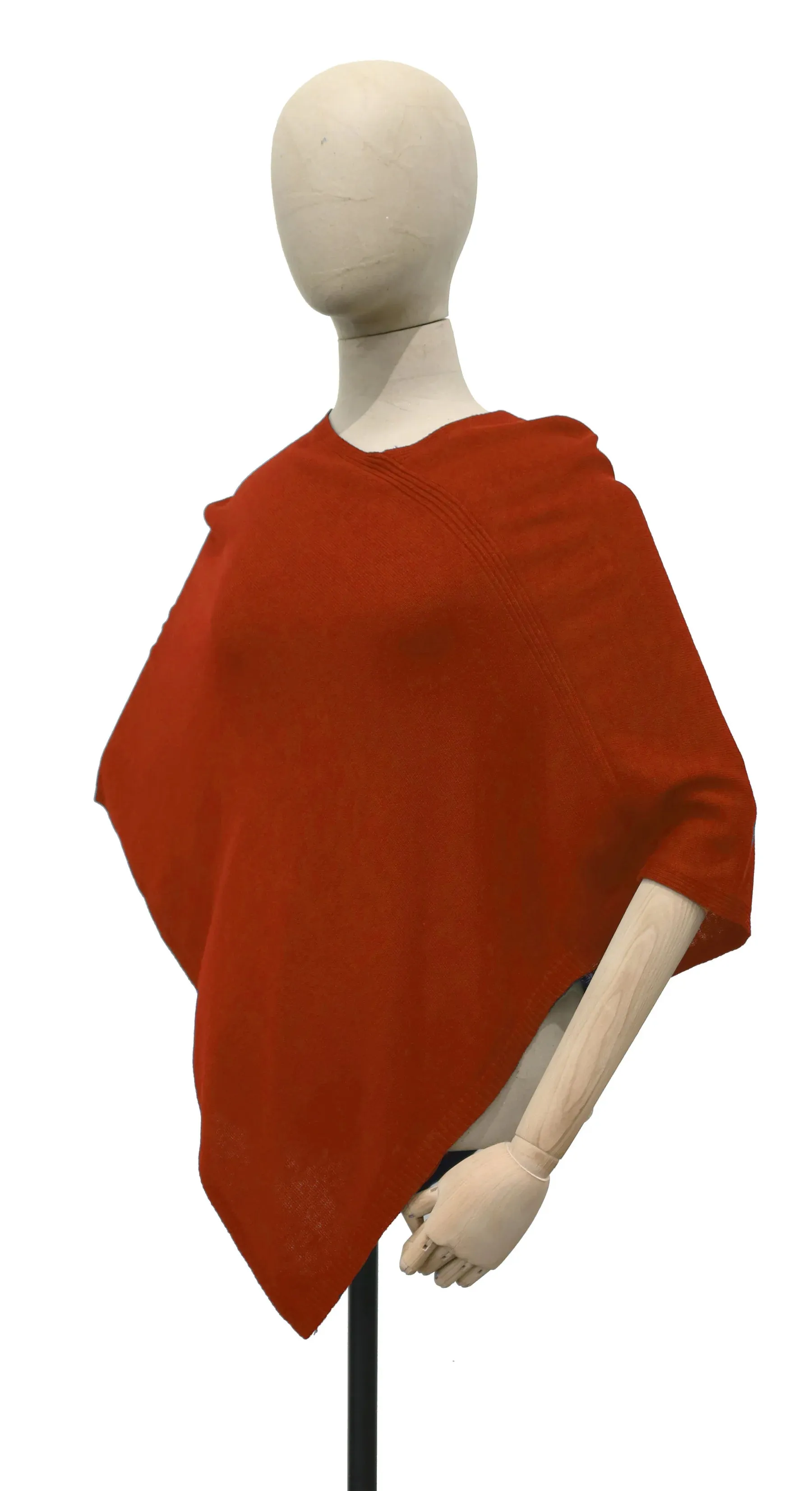 Triangle Solid Ribbed Knit Jersey Poncho