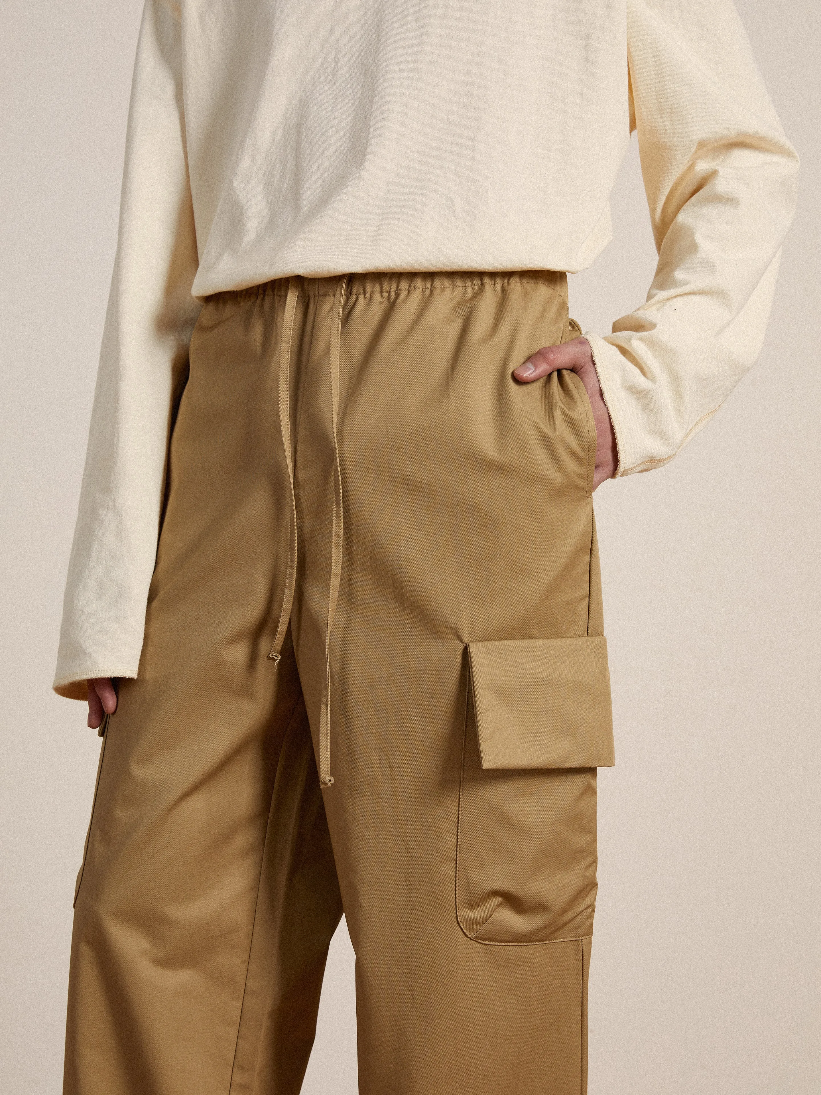 Twill Cargo Drawstring Pants