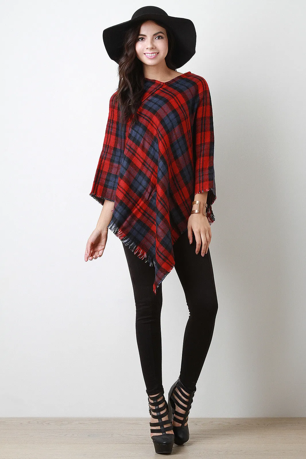 Two-Tone Tartan Reversible Poncho