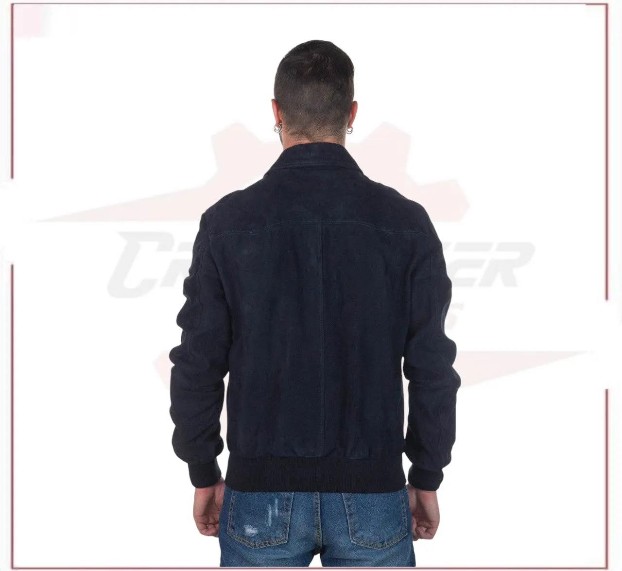 U03 - Men's Bomber Jacket in Genuine Blue Suede Leather