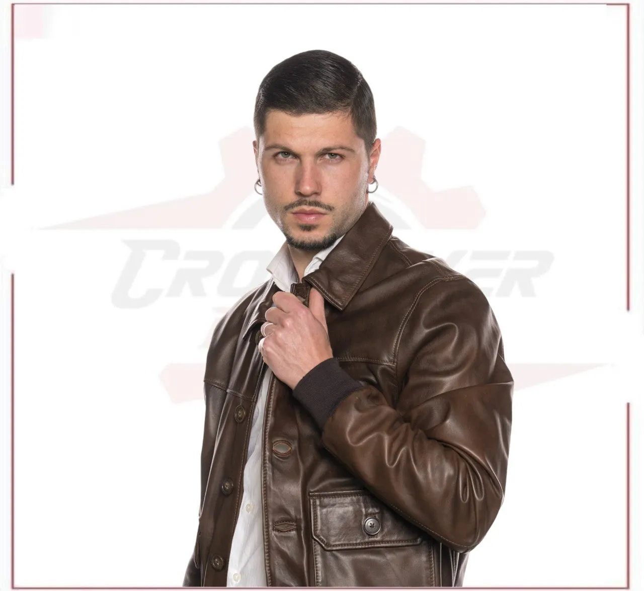 U03 - Men's Bomber Jacket in Genuine Dark Brown Leather