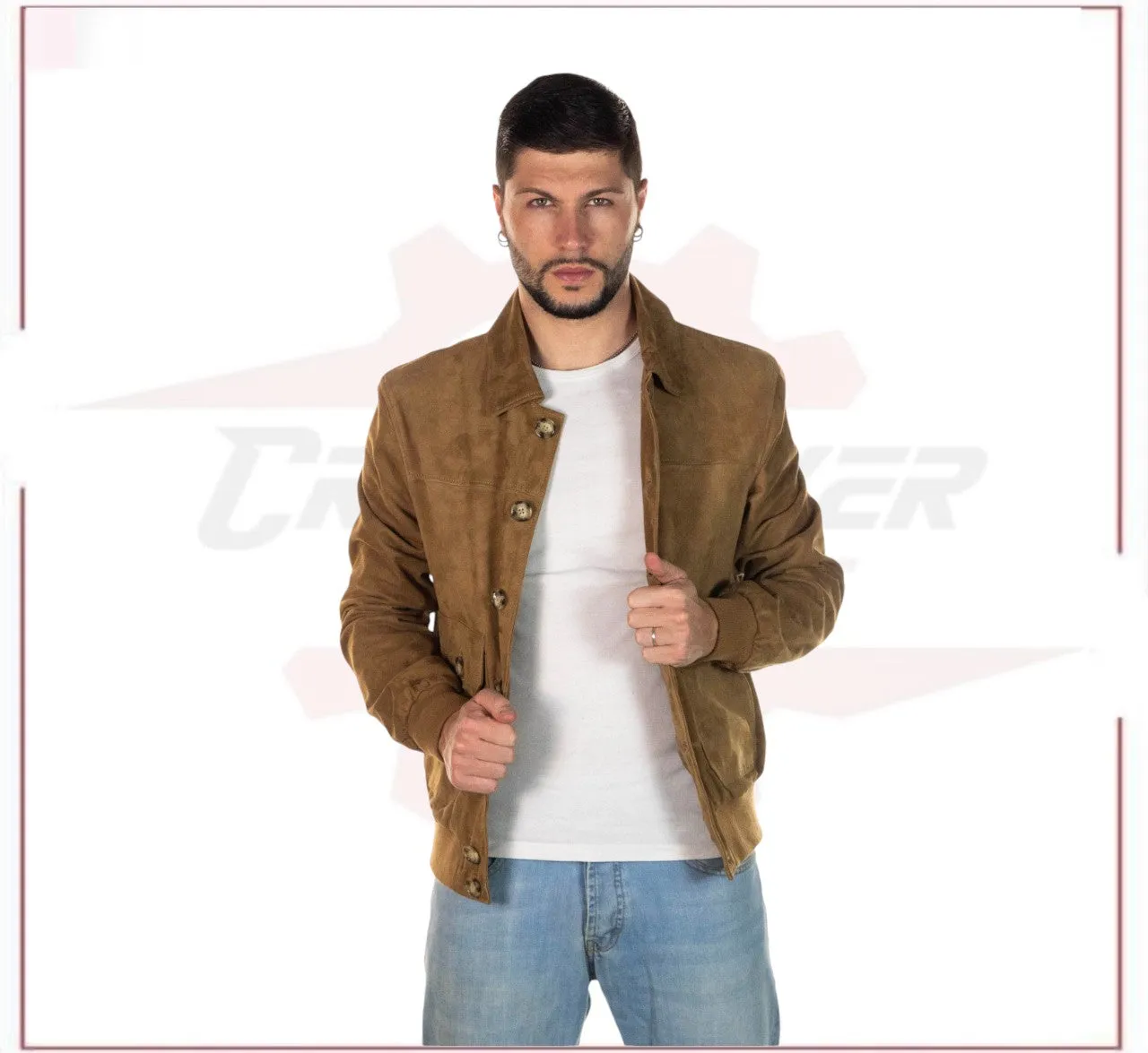 U03 - Men's Bomber Jacket in Genuine Honey Suede Leather