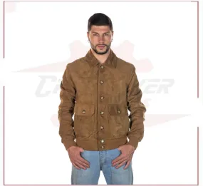 U03 - Men's Bomber Jacket in Genuine Honey Suede Leather