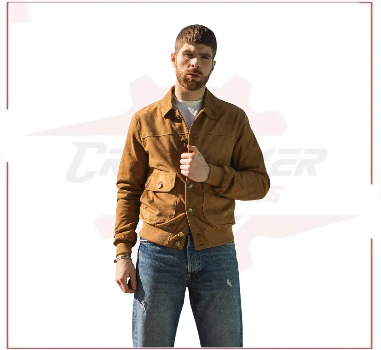 U03 - Men's Bomber Jacket in Genuine Honey Suede Leather