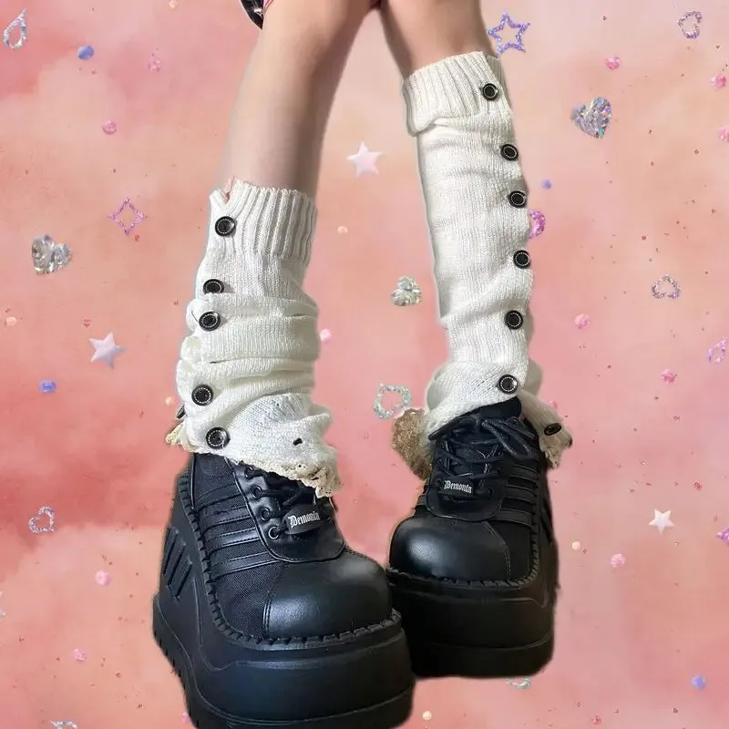 Vevesc All Match Fashion Japan Harajuku Leg Warmers American Vintage Streetwear Y2k Aesthetic Socks Side Buttons Design Punk Stocking