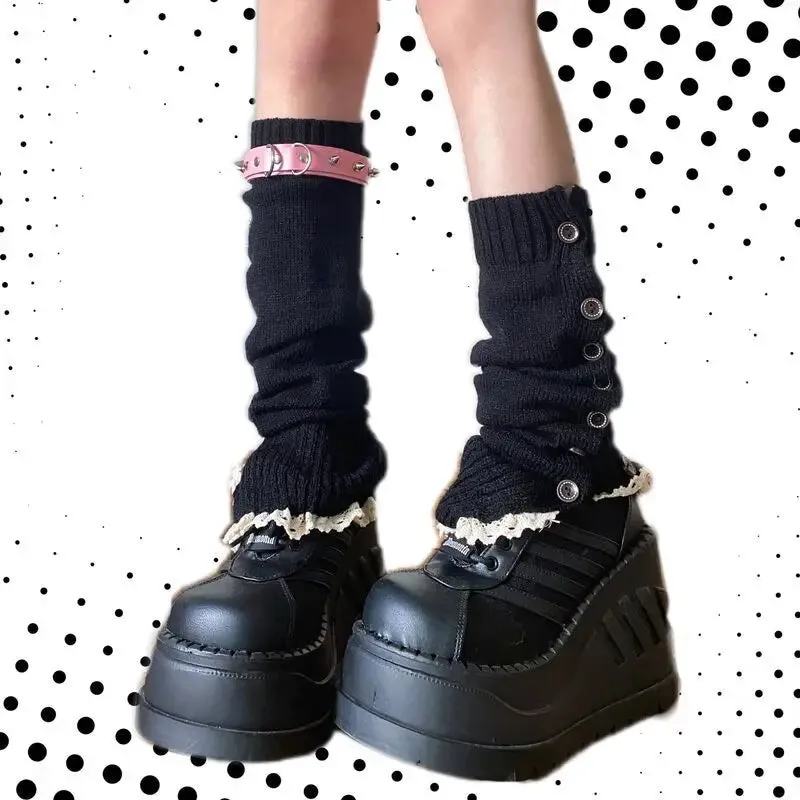 Vevesc All Match Fashion Japan Harajuku Leg Warmers American Vintage Streetwear Y2k Aesthetic Socks Side Buttons Design Punk Stocking