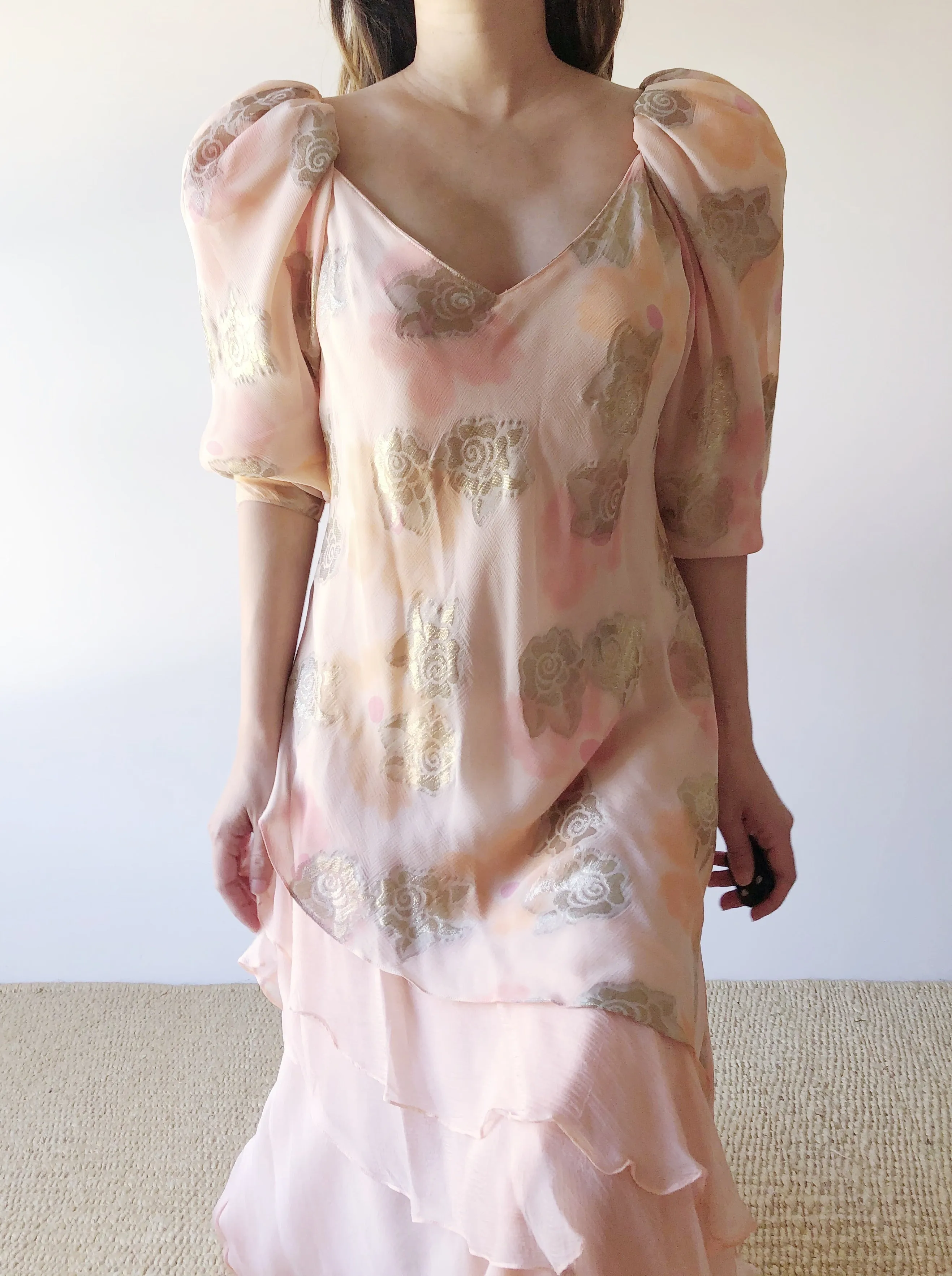 Vintage Peach Silk Layered Dress - S/M