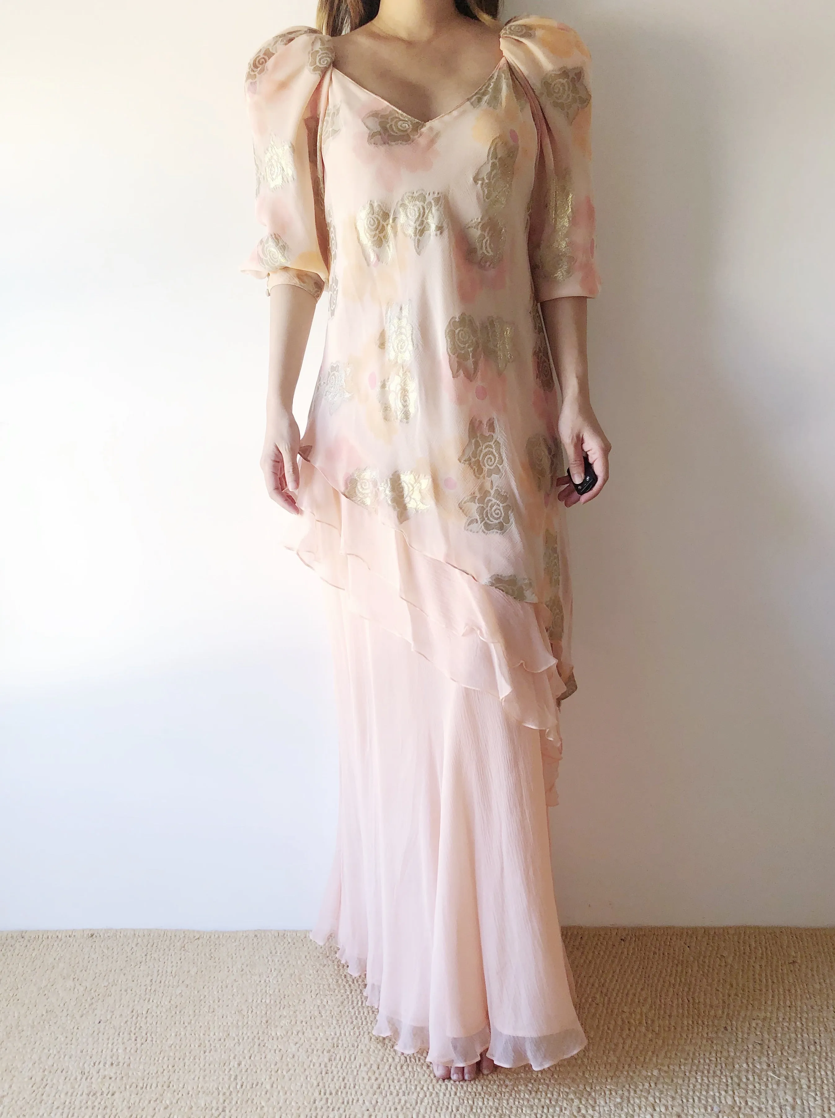 Vintage Peach Silk Layered Dress - S/M