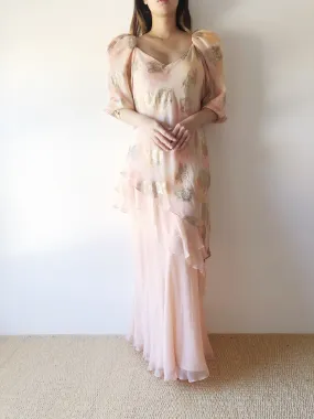 Vintage Peach Silk Layered Dress - S/M