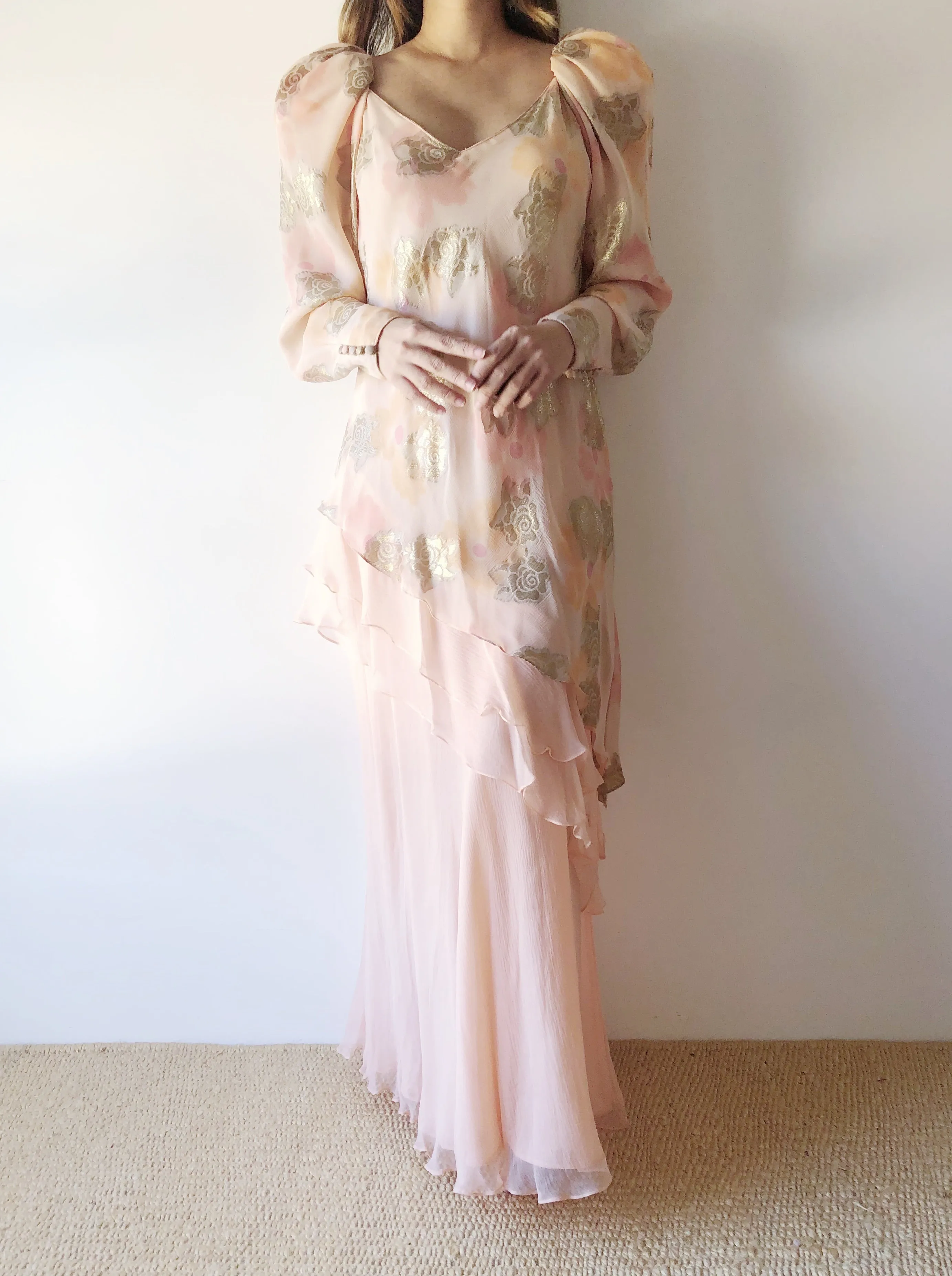 Vintage Peach Silk Layered Dress - S/M