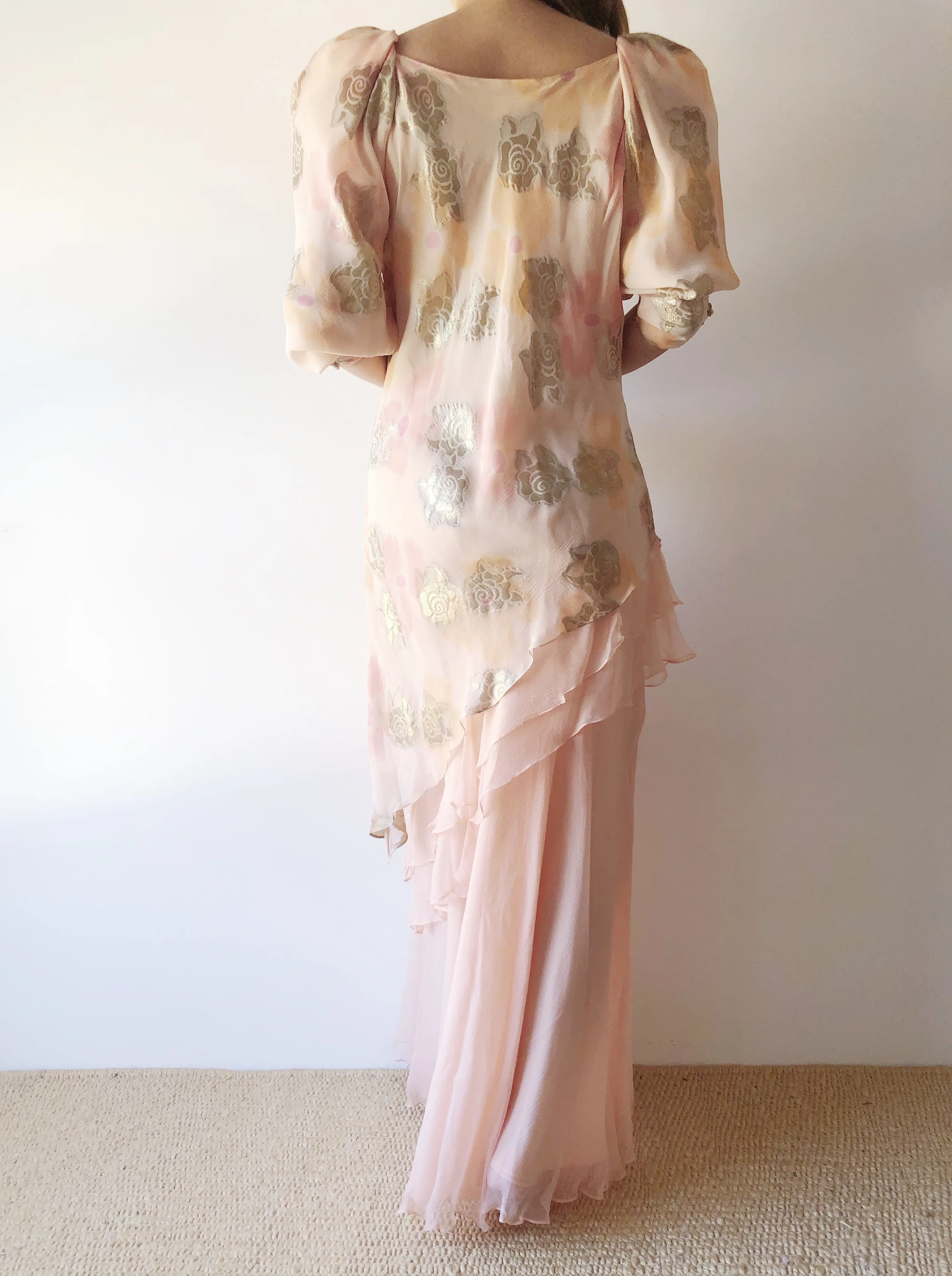 Vintage Peach Silk Layered Dress - S/M