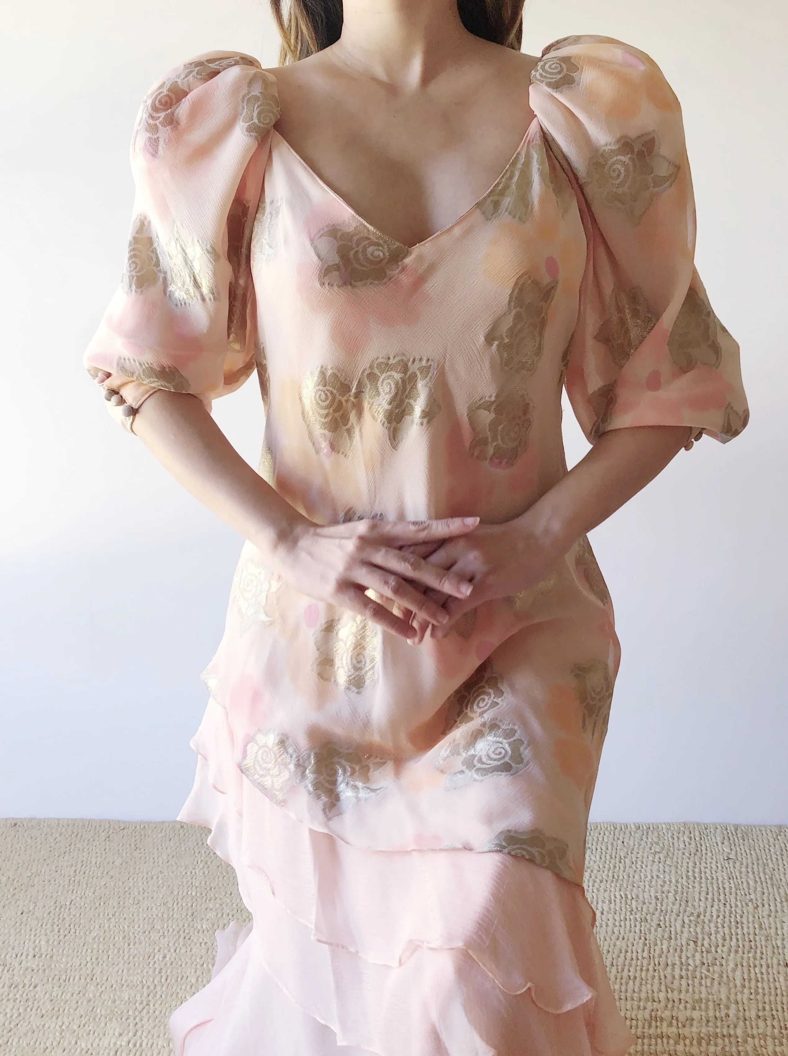 Vintage Peach Silk Layered Dress - S/M