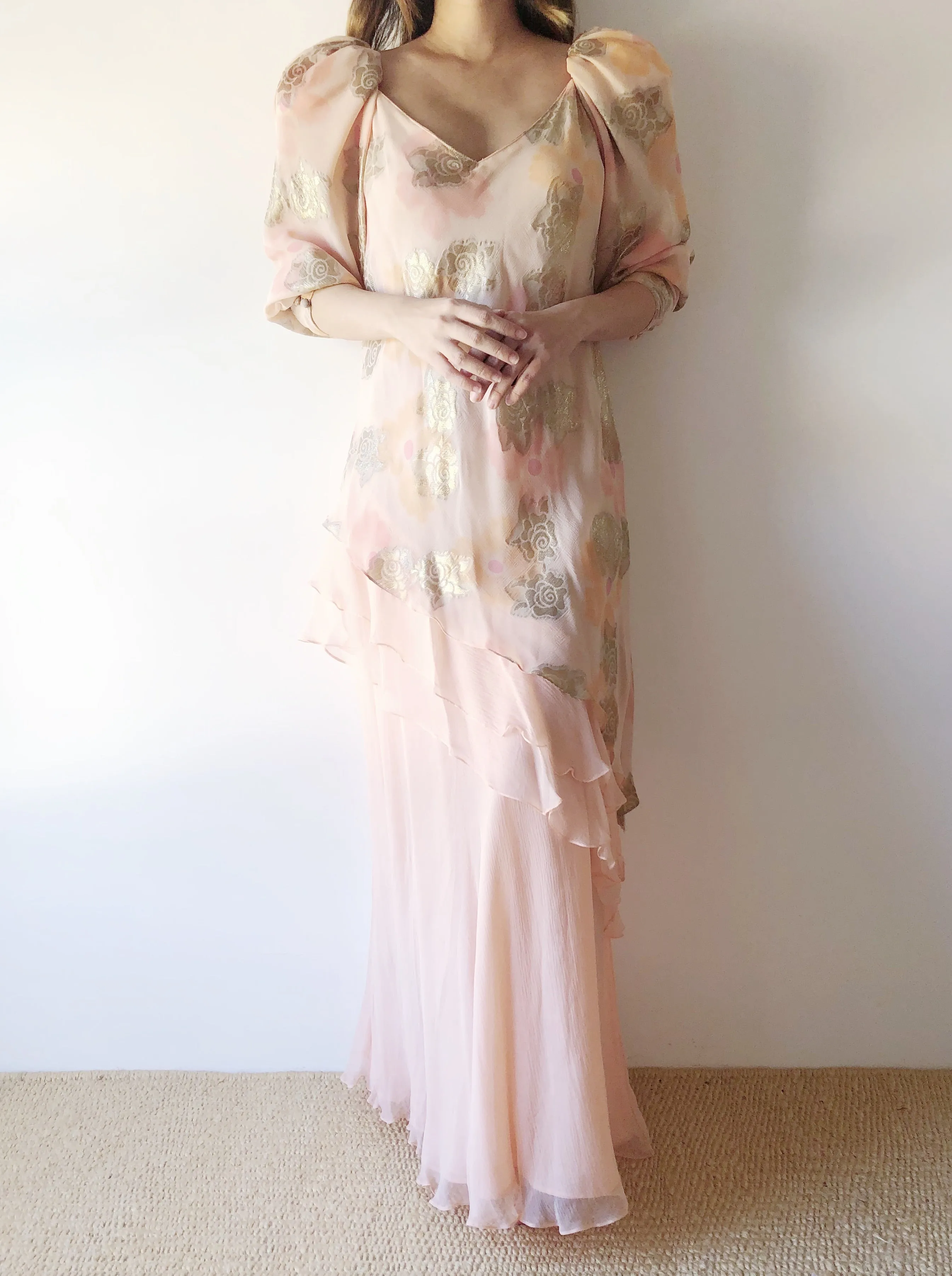 Vintage Peach Silk Layered Dress - S/M