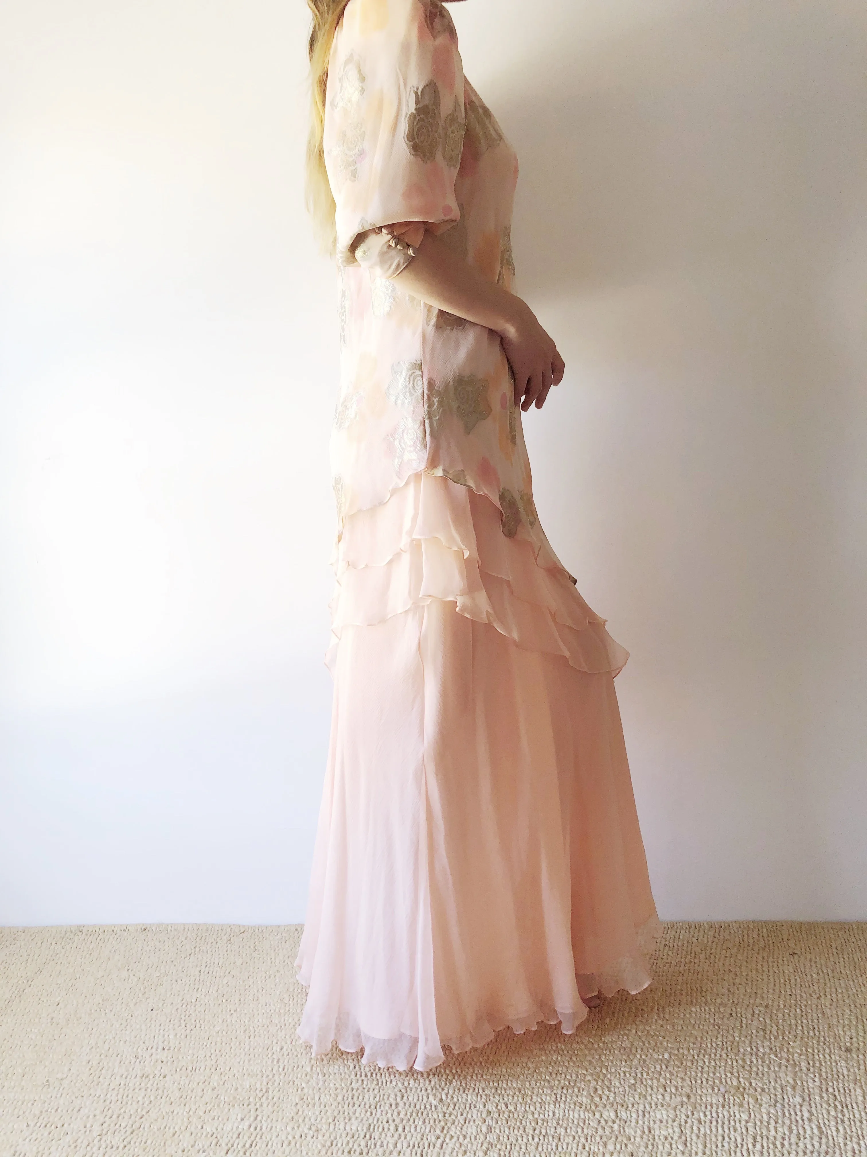 Vintage Peach Silk Layered Dress - S/M