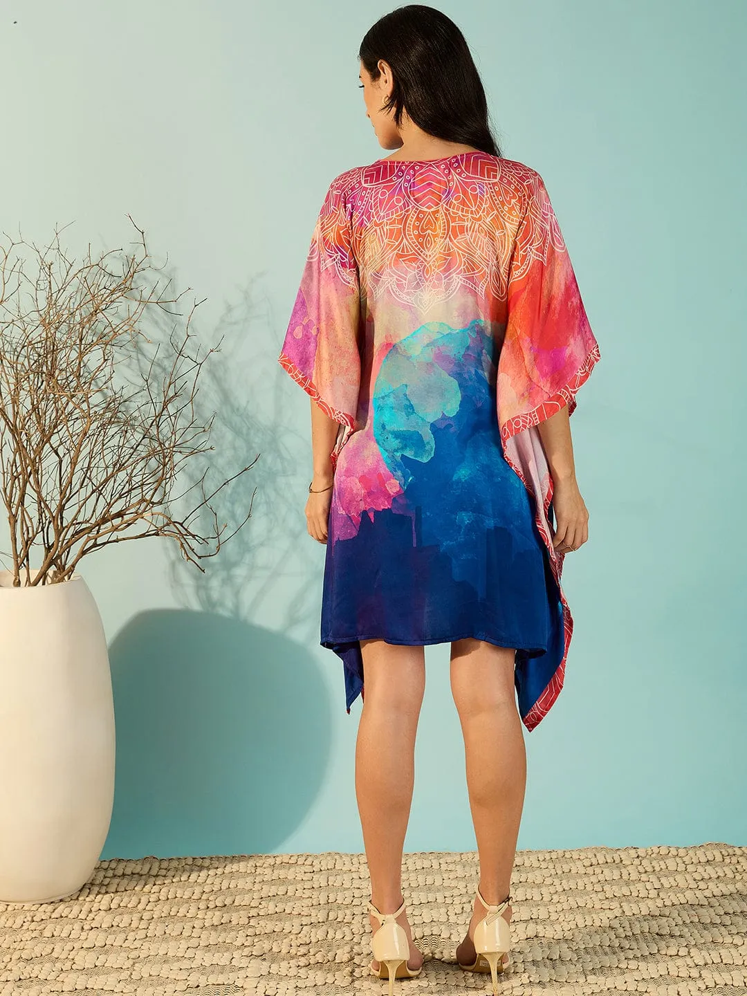 Women Abstract Luminous Glamorous Satin Day Kaftan Dress